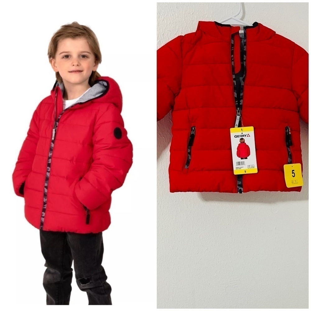 Gerry Kids Size 5 Jersey Lined Bubble Jacket Red Gray Camo Zipper Lining Gray